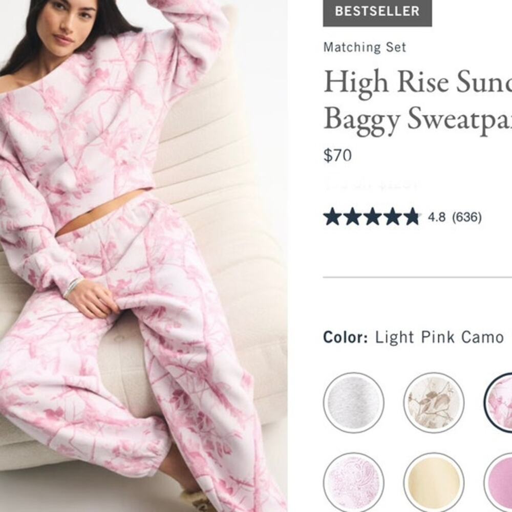 NEW Abercrombie & Fitch High Rise Sunday Light Pink Camo Barrel Sweat Pants XS